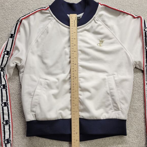 Champion Cropped Track Jacket Women’s Small White Logo Tape Sleeves - Picture 5 of 11